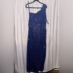 Blue and gold sequin dress.